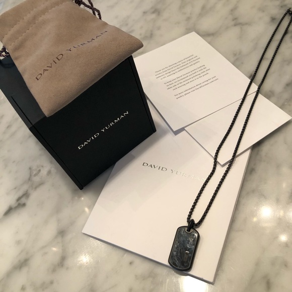 Black Diamond Pendant Necklace David Yurman Croc Tag David Yurman